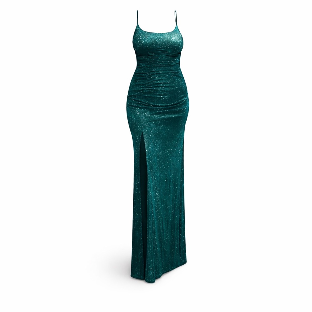 Jules & Cleo Sparkly Evening Gown Size 18 | Formal Maxi Dress | Ruched & Slit
